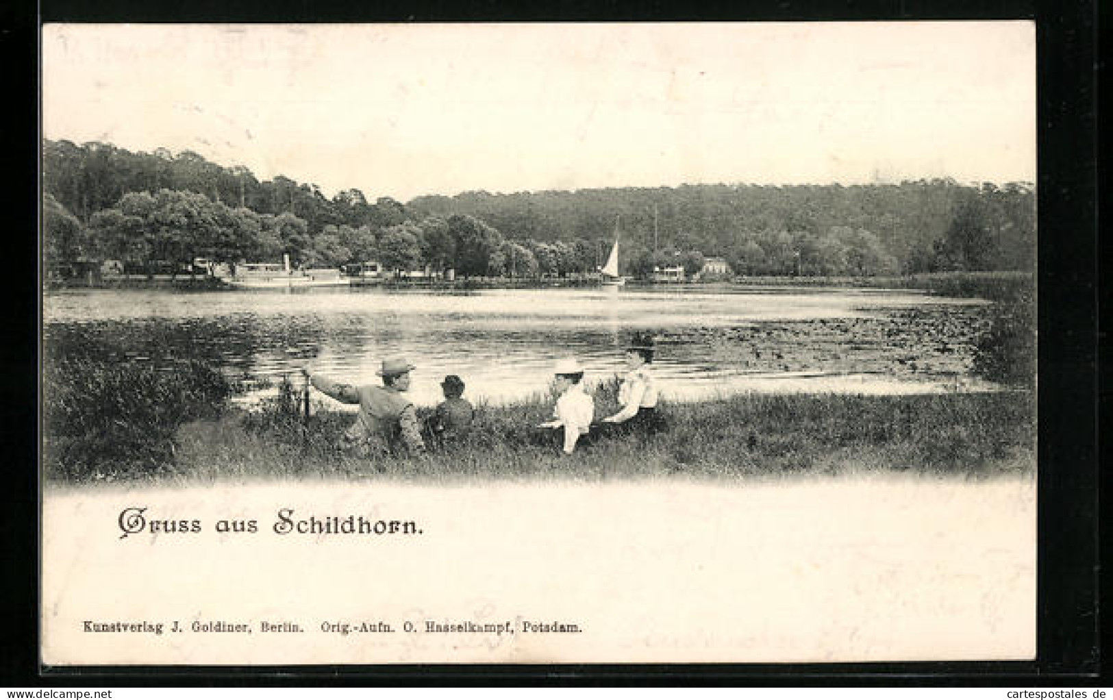 AK Berlin-Grunewald, Schildhorn, Uferpartie Mit Ausflüglern Und Dampfern  - Grunewald