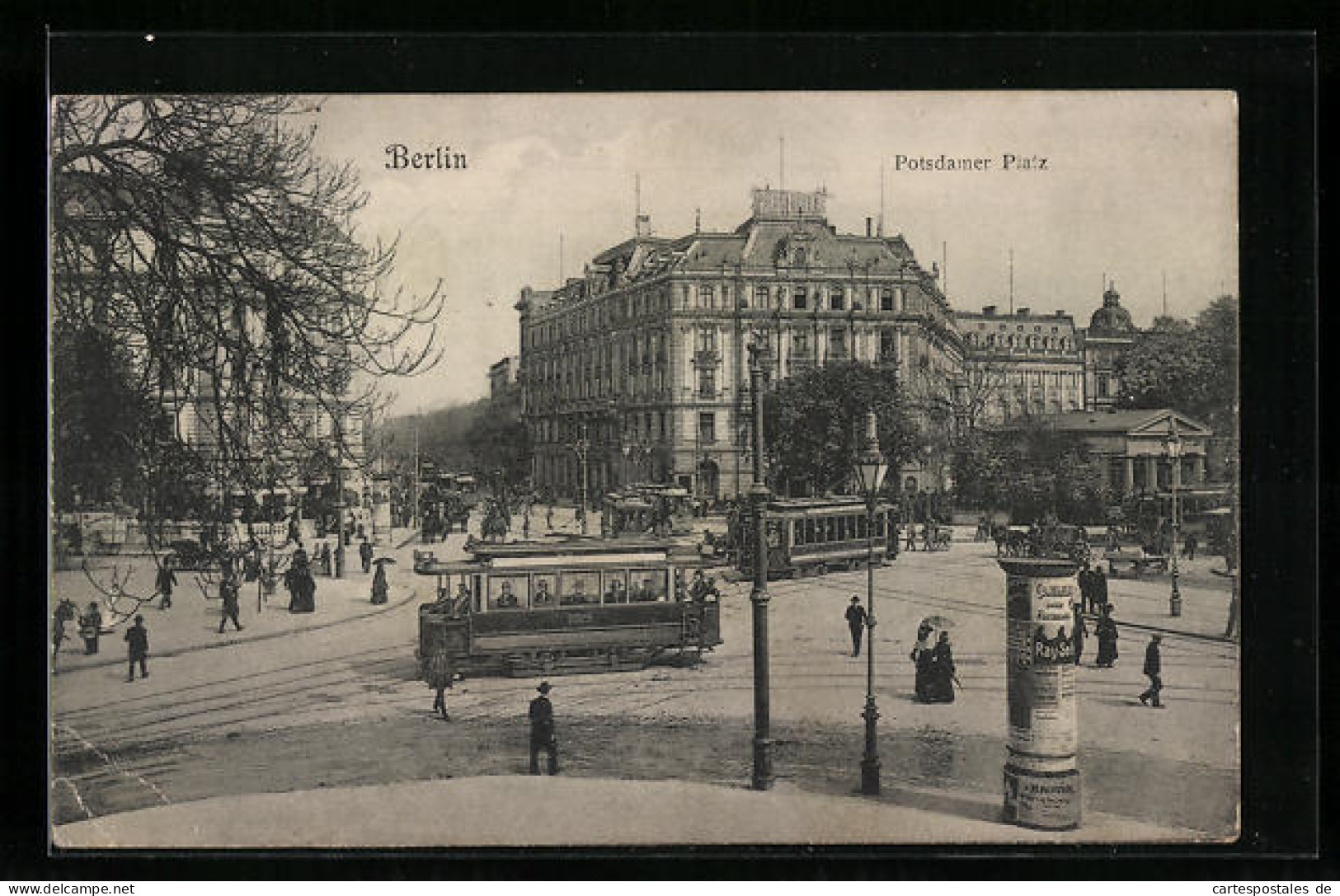 AK Berlin-Tiergarten, Potsdamer Platz Mit Litfasssäule Und Strassenbahn  - Tramways