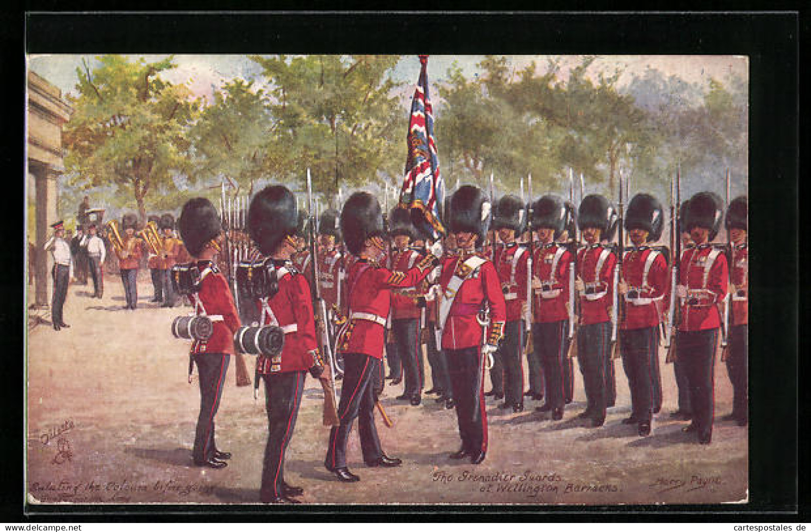 Künstler-AK Harry Payne: The Grenadier Guards At Wellington Palace, Gardisten Mit Union Jack  - Autres & Non Classés