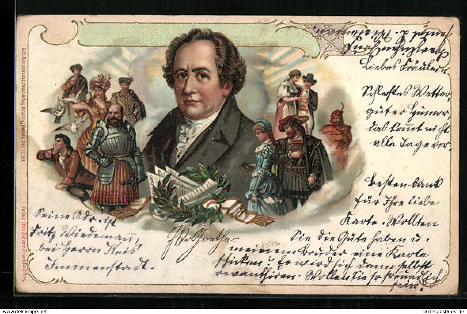 Lithographie Zum Gedächtnis Der 150 Jähr. Geburtstagsfeier J. W. Von Goethe`s 1899  - Schriftsteller