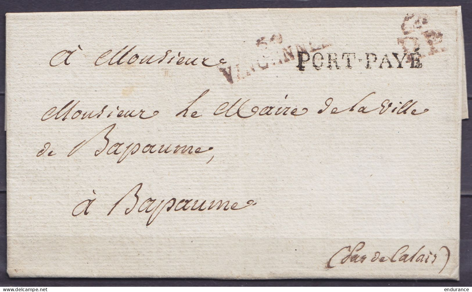 L. Datée 17 Octobre 1820 De VINCENNES Pour BAPAUME - Griffes "PORT-PAYE", "5?/ VINCENNES" & "?/R.F." (au Dos: Càd Bonnet - 1801-1848: Precursors XIX