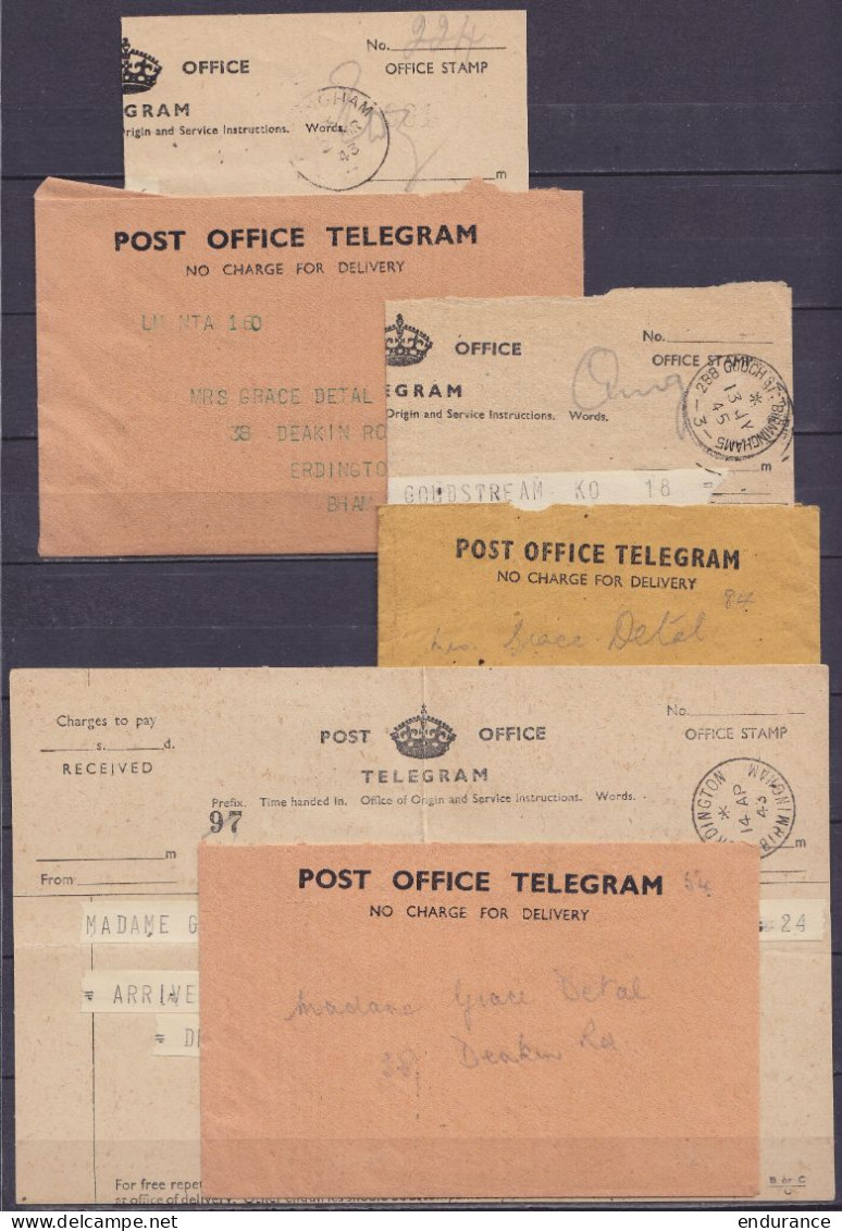 Grande Bretagne - Lot De 7 Télégrammes Avec Enveloppe - Birmingham - Entre 1943 Et 1945 - Storia Postale