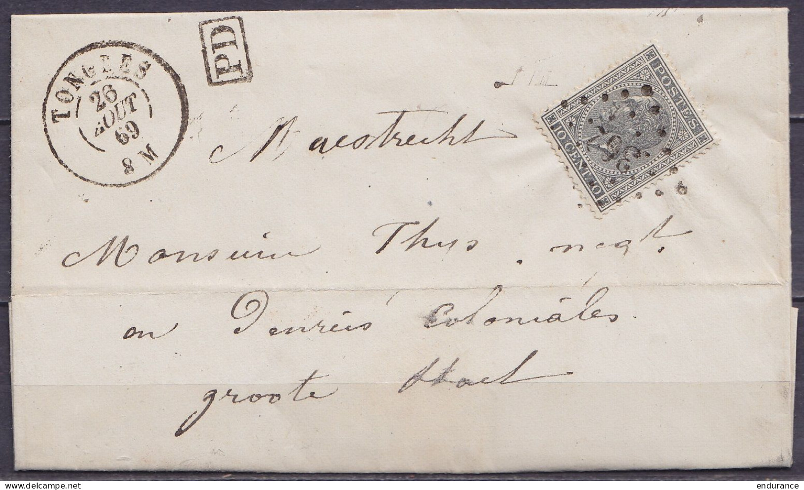 L. Affr. N°17 (port Frontalier - RR !) Lpts "362" Càd TONGRES /26 AOUT 1869 Pour MAESTRICHT (Hollande) - [PD] (au Dos: C - 1865-1866 Profilo Sinistro