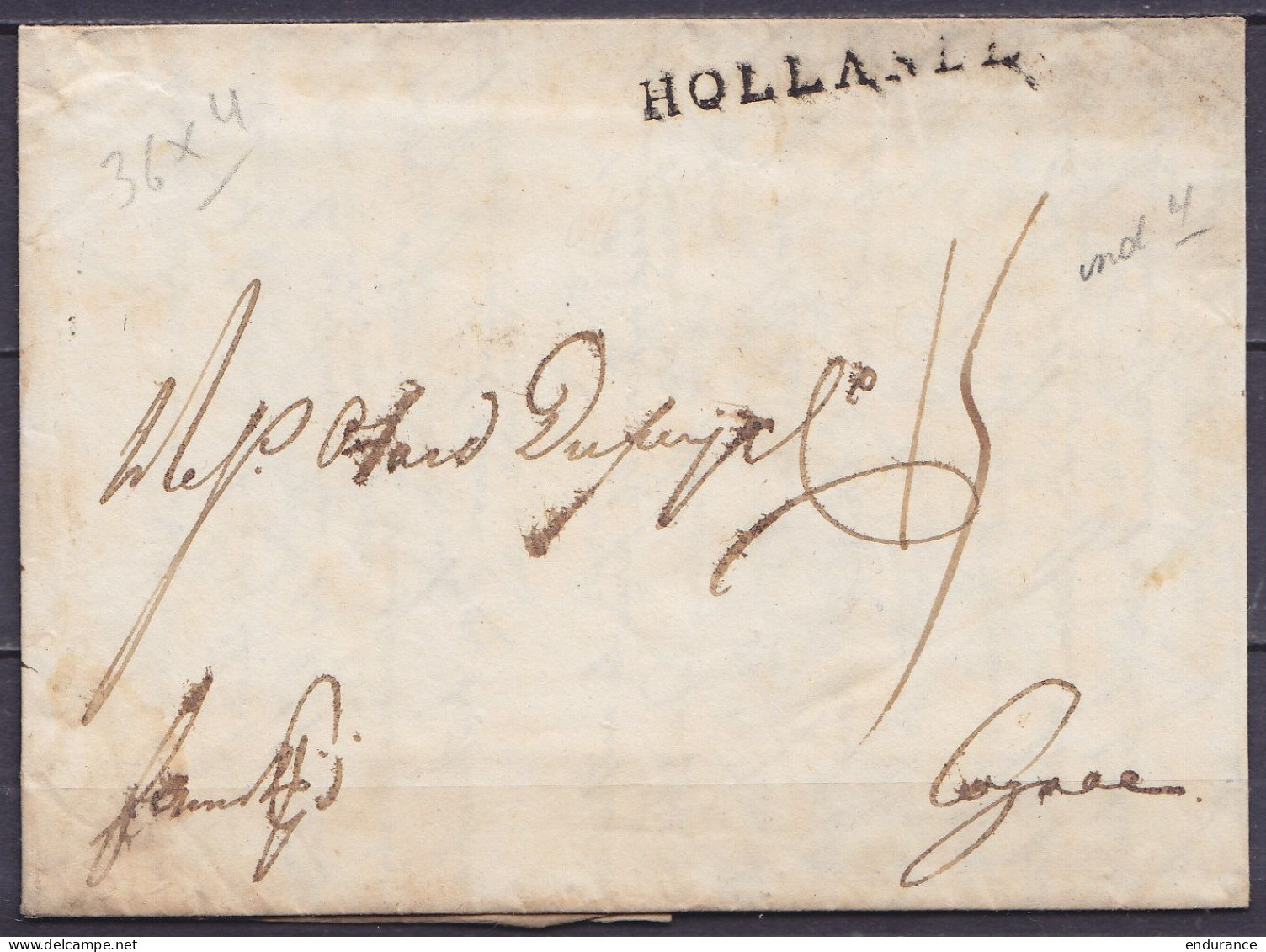 L. Datée 24 Juillet 1801 De HAMBOURG Pour COGNAC France Via Francfort & Pays-Bas - Griffe "HOLLANDE" - Port "15" - 1801-1848: Voorlopers XIX