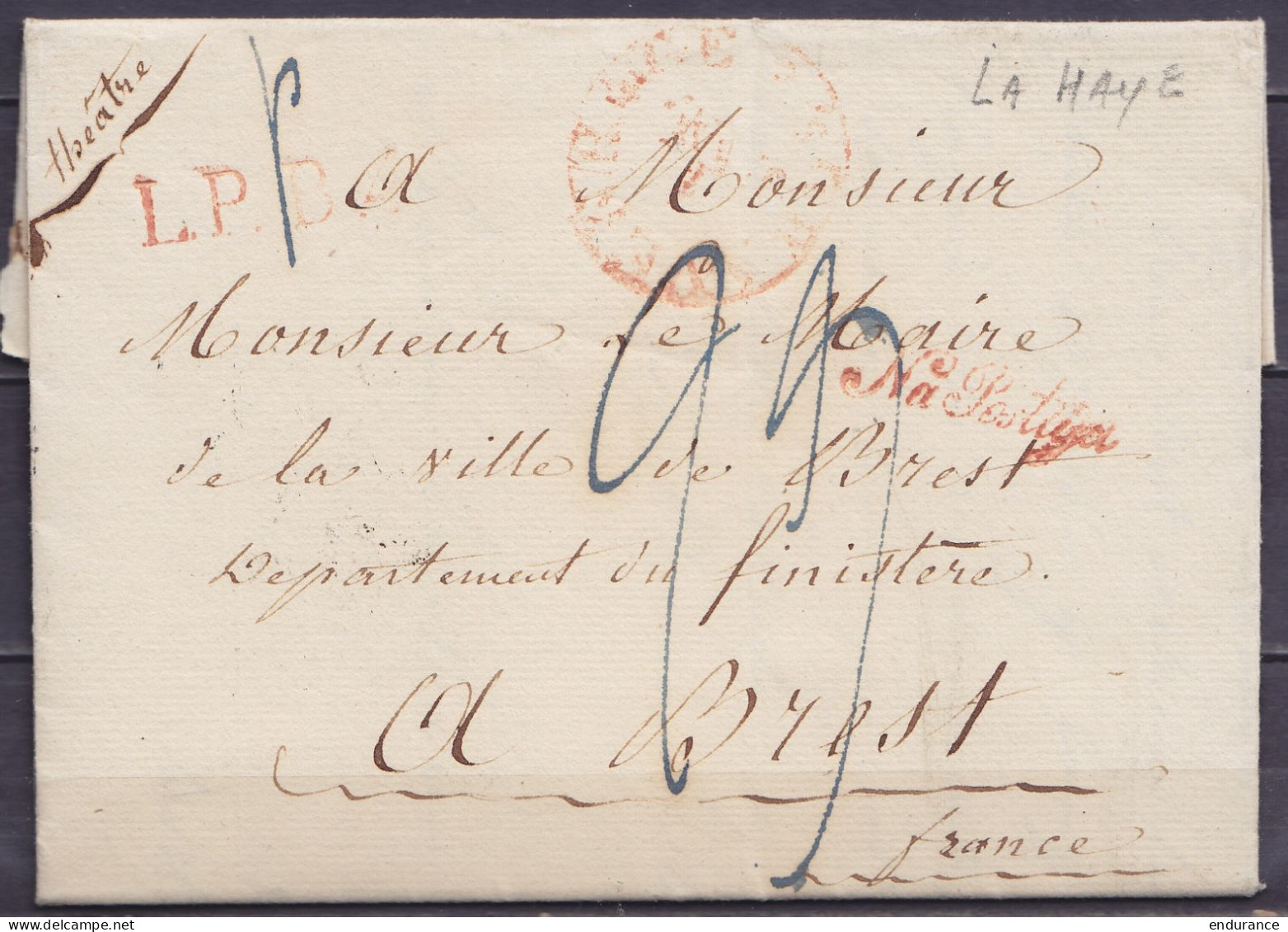 Pays-Bas - L. Datée 1e Janvier 1831 De LA HAYE Càd 's GRAVENHAGE Pour BREST France - Griffes "Na Posttijd" & "L.P.B.4" - - ...-1852 Voorlopers