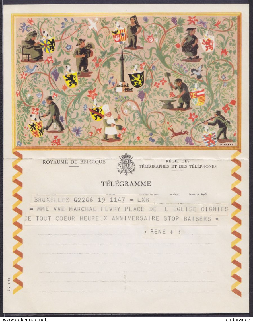 Télégramme De Philanthropie De BRUXELLES Pour OIGNIES - Càd Arrivée CHIMAY /14-7-1960 - Telegrammen