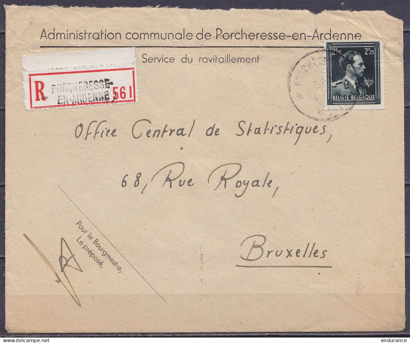 Env. "Administration Communale De Porcheresse-en-Ardenne" En Recommandé Affr. N°644 Càd Relais *PORCHERESSE-EN-ARDENNE*  - Cartas & Documentos