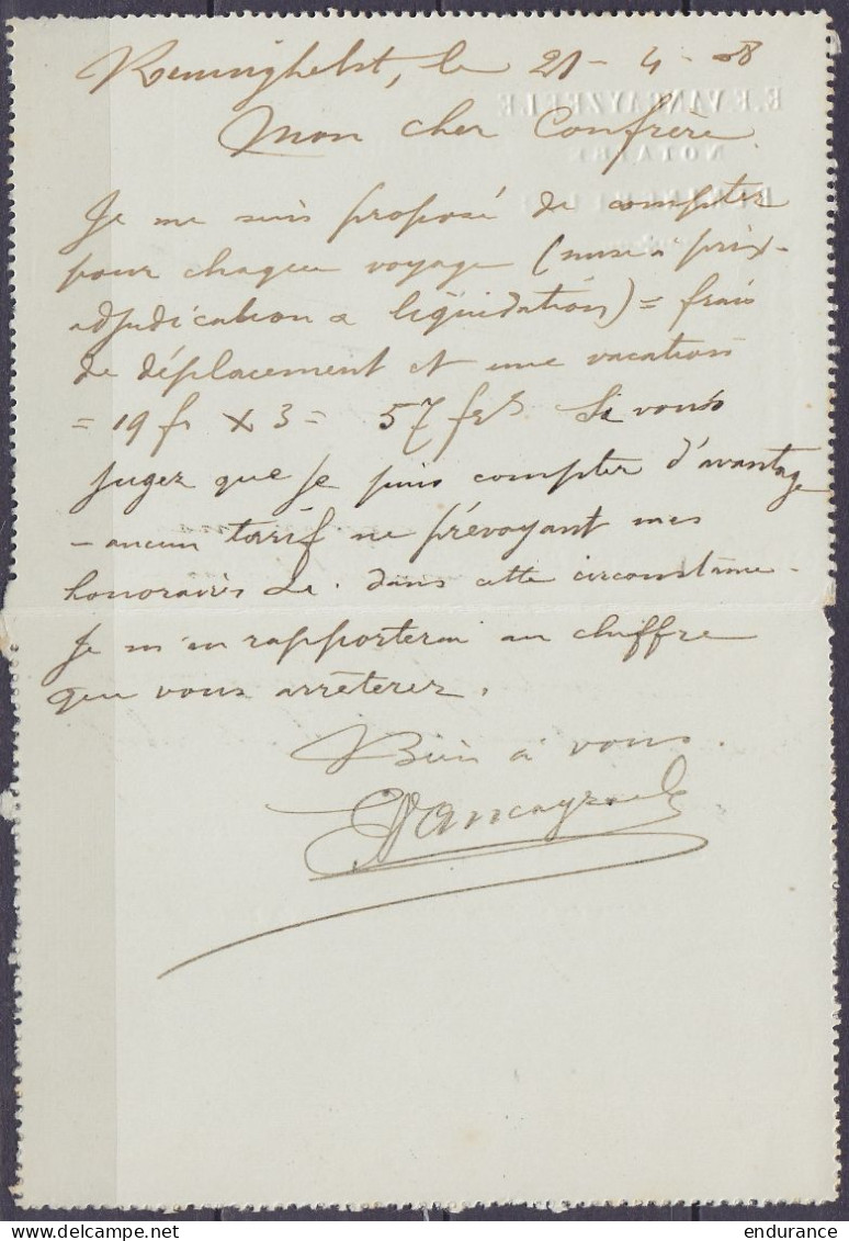 EP Carte-lettre 10c Carmin (type N°74) De RENINGHELST Càd POPERINGHE /22 AVRIL 1908 Pour PROVEN (au Dos: Càd Relais Arri - Kartenbriefe