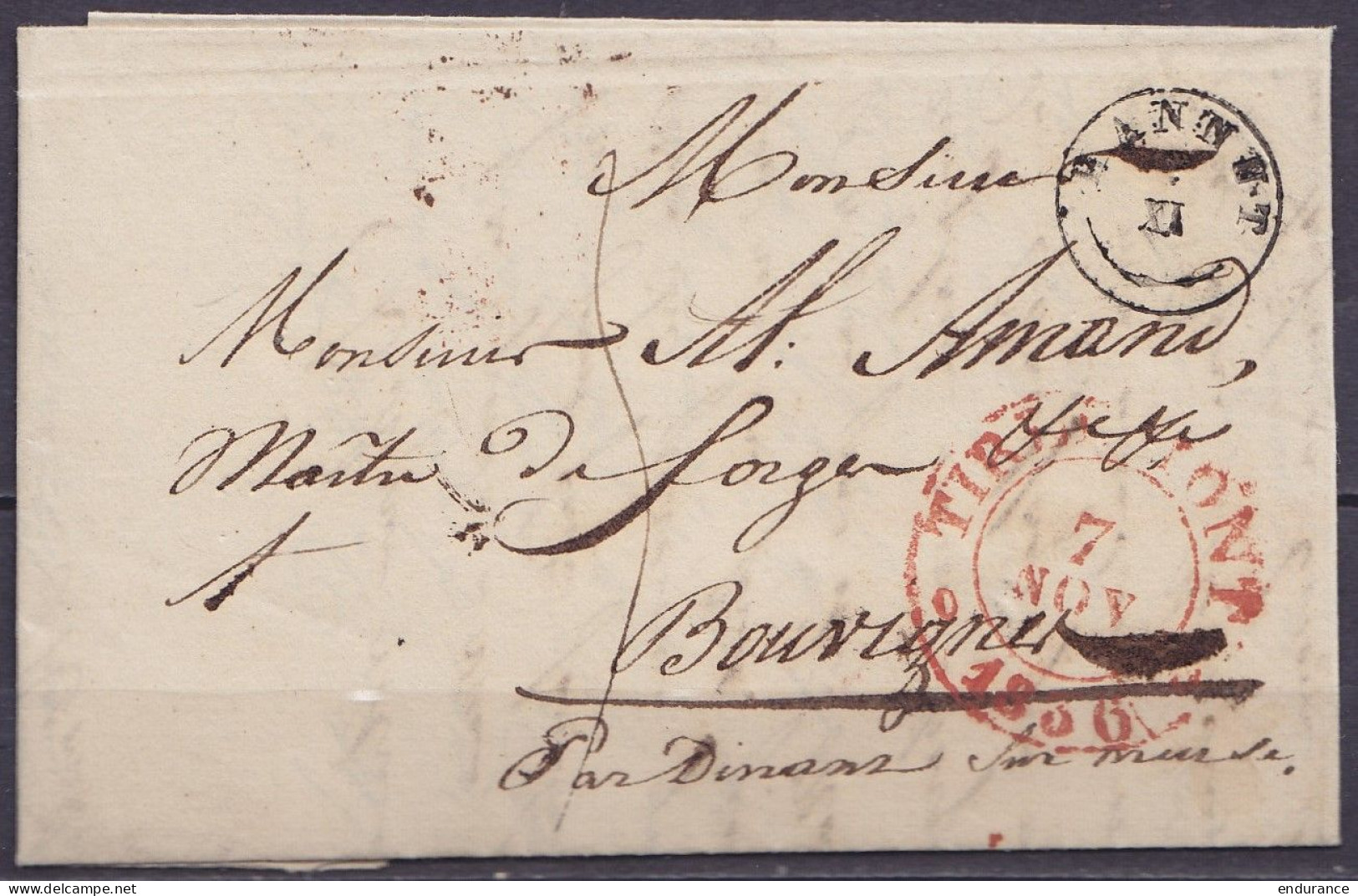 L. Datée 6 Novembre 1836 De HANNUT Càd T18 HANNUT /6/XI (1e Date Connue ?) Pour BOUVIGNES - Càd TIRLEMONT /7 NOV 1836 (a - 1830-1849 (Belgica Independiente)