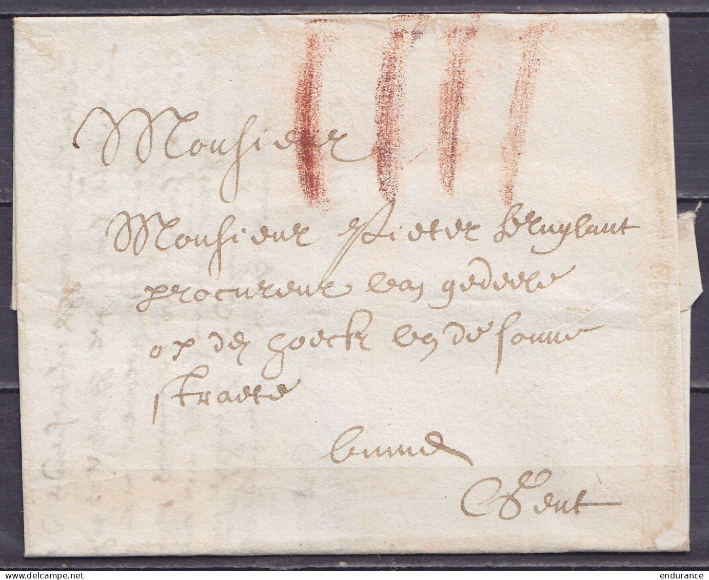 L. Datée 21 Septembre 1718 De BRUGES Pour Gent - Port "IIII" à La Craie Rouge - 1714-1794 (Oostenrijkse Nederlanden)