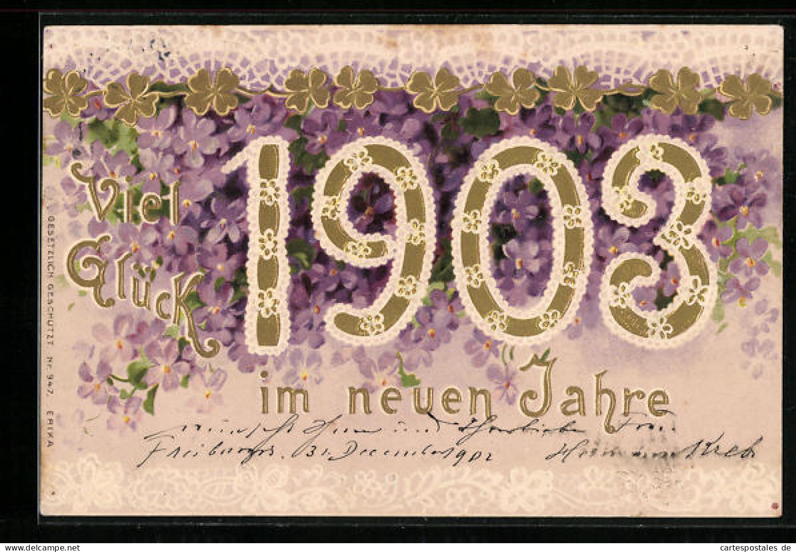 AK Jahreszahl 1903 Mit Veilchen Und Kleeblättern  - Other & Unclassified