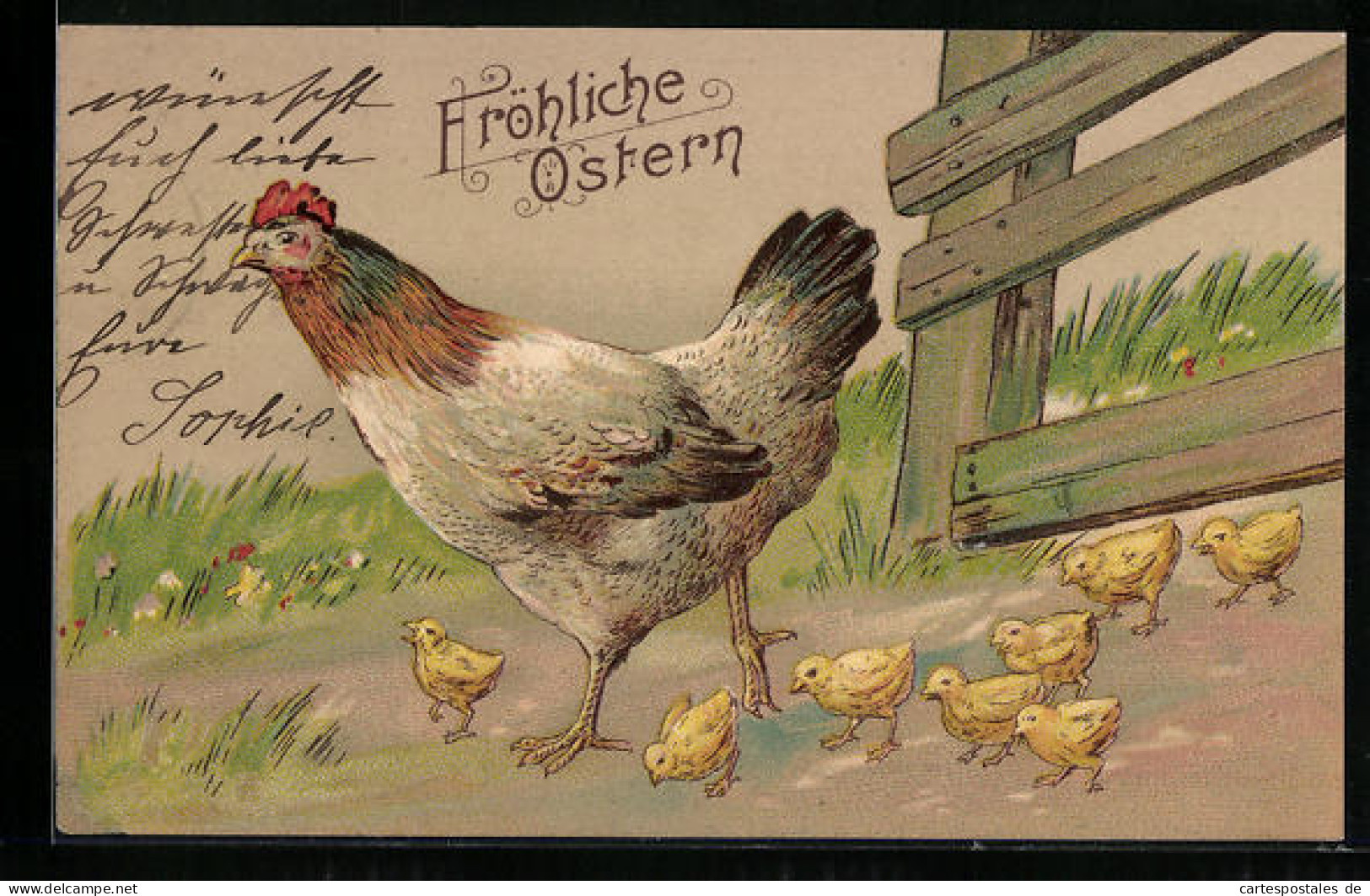 AK Fröhliche Ostern, Huhn Und Osterküken  - Pâques