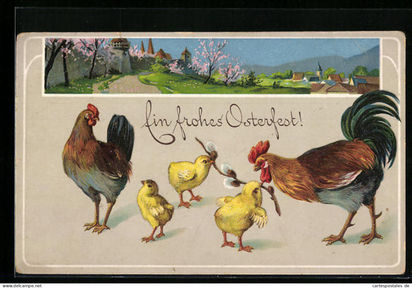 AK Osterküken Und Familie Wünschen Ein Frohes Osterfest  - Pasqua
