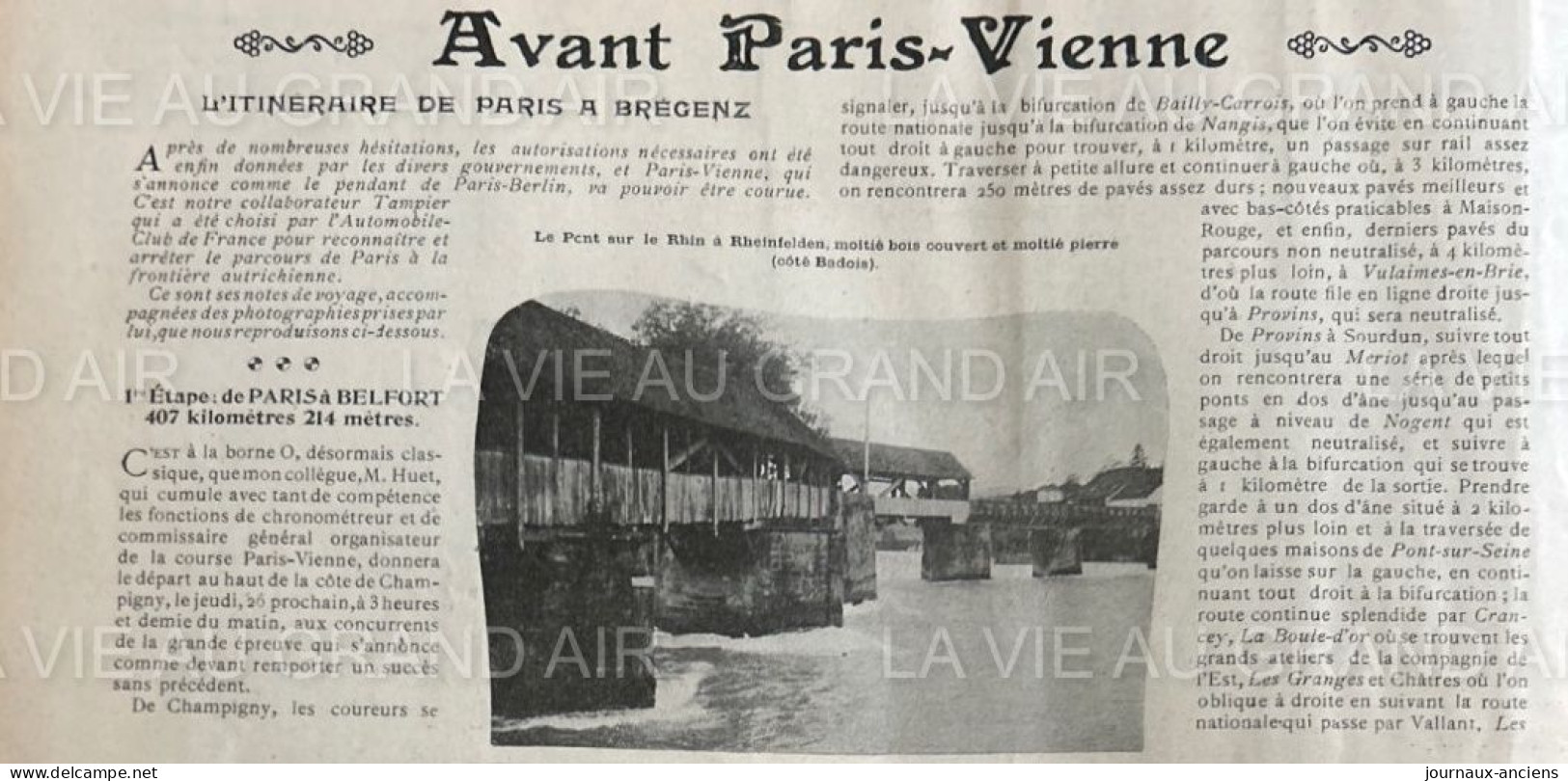 1902 COURSE AUTOMOBILE - AVANT PARIS = VIENNE - L'ITINÉRAIRE DE PARIS À BREGENZ - LA VIE AU GRAND AIR - 1900 - 1949