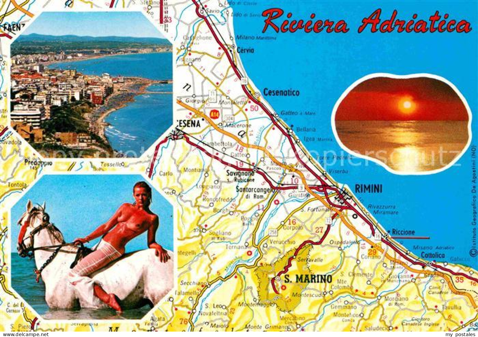 72800965 Rimini Panorama Kueste Badenixe Auf Einem Pferd Landkarte Riviera Adria - Other & Unclassified