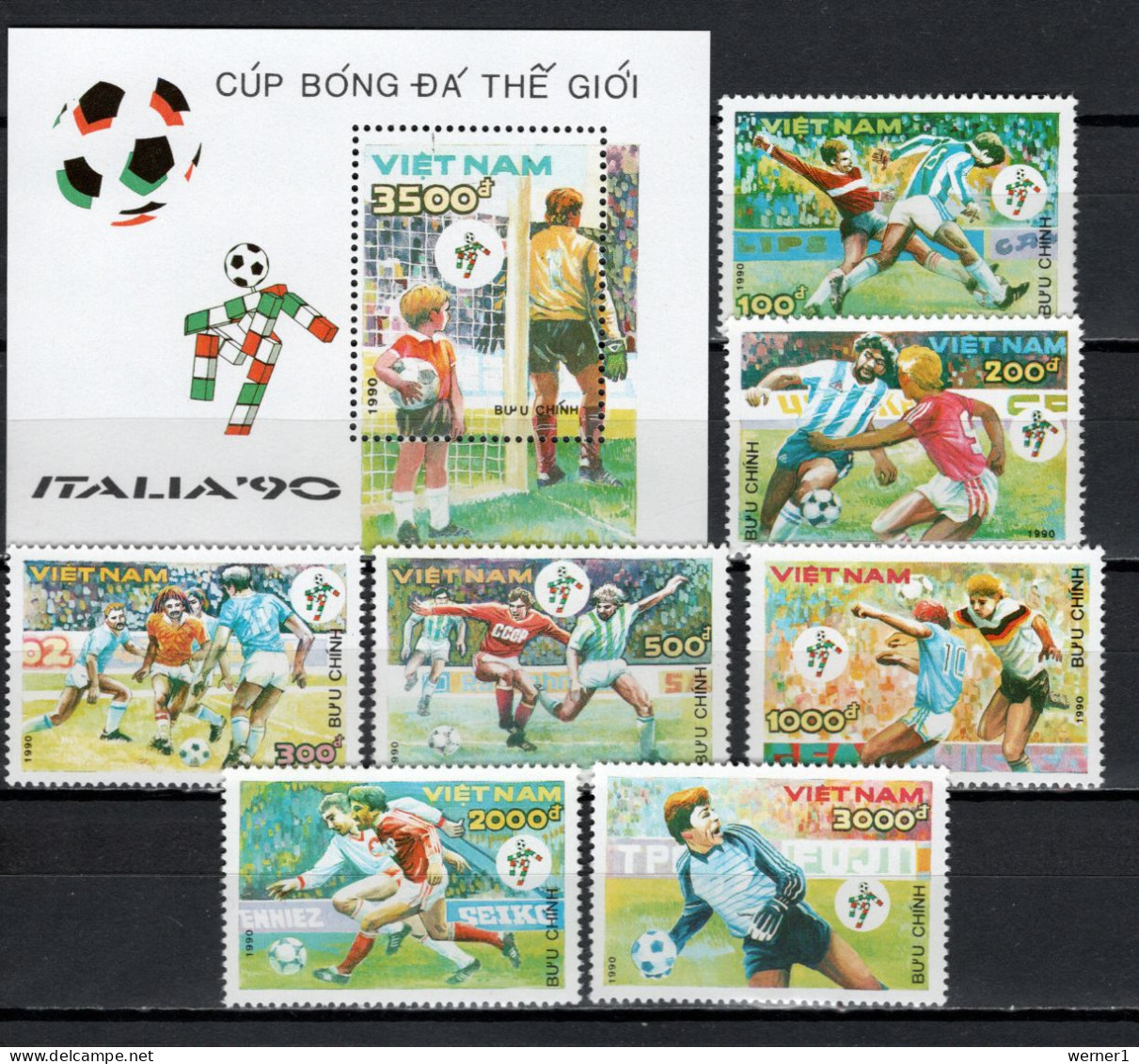 Vietnam 1990 Football Soccer World Cup Set Of 7 + S/s MNH - 1990 – Italie