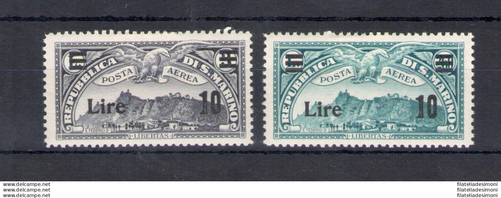 1942 SAN MARINO - Posta Aerea, N. 19/20, Francobolli Di Posta Aerea Del 1931 Soprastampati, MH* - Airmail