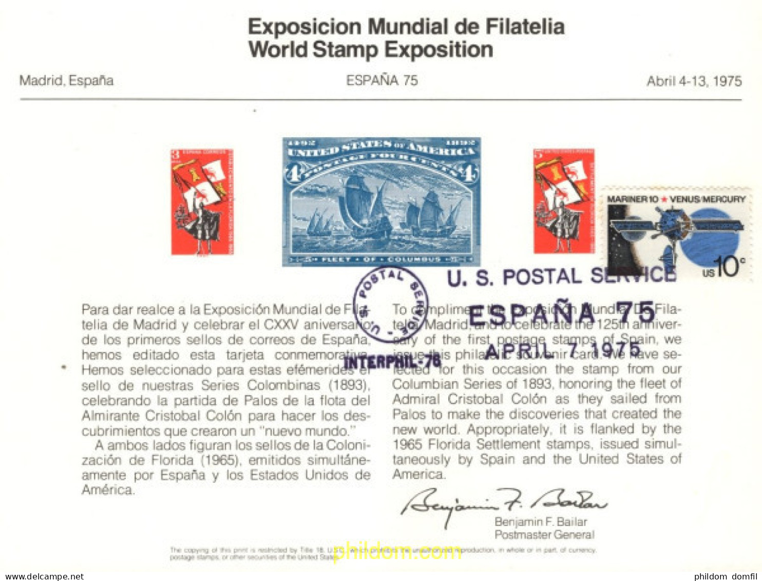 730750 MNH ESTADOS UNIDOS 1975 MARINER 10 - Ungebraucht