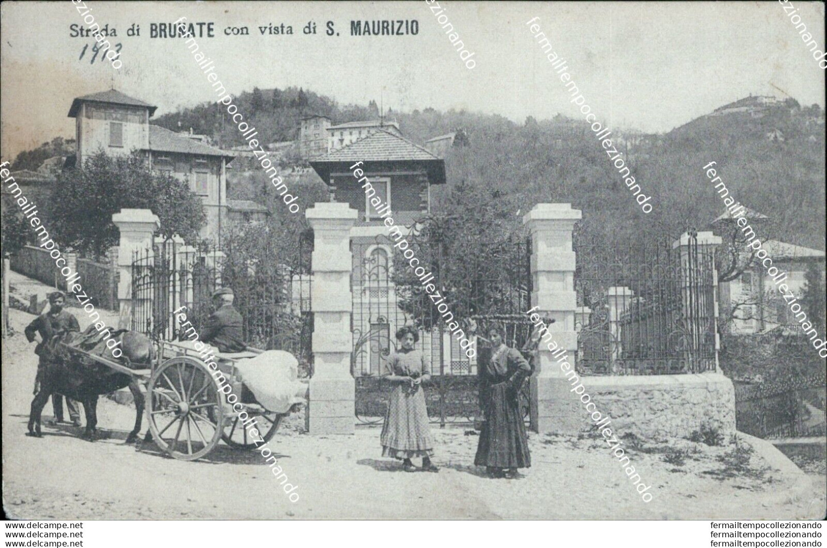 Ba162 Cartolina Strada Di Brunate Con Vista Di S.maurizio Como 1913 Bella!! - Como