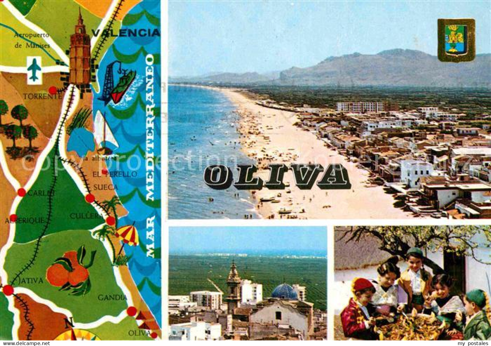 72799323 Oliva Valencia Panorama Strand Paella Kinder Landkarte Kueste Oliva Val - Andere & Zonder Classificatie