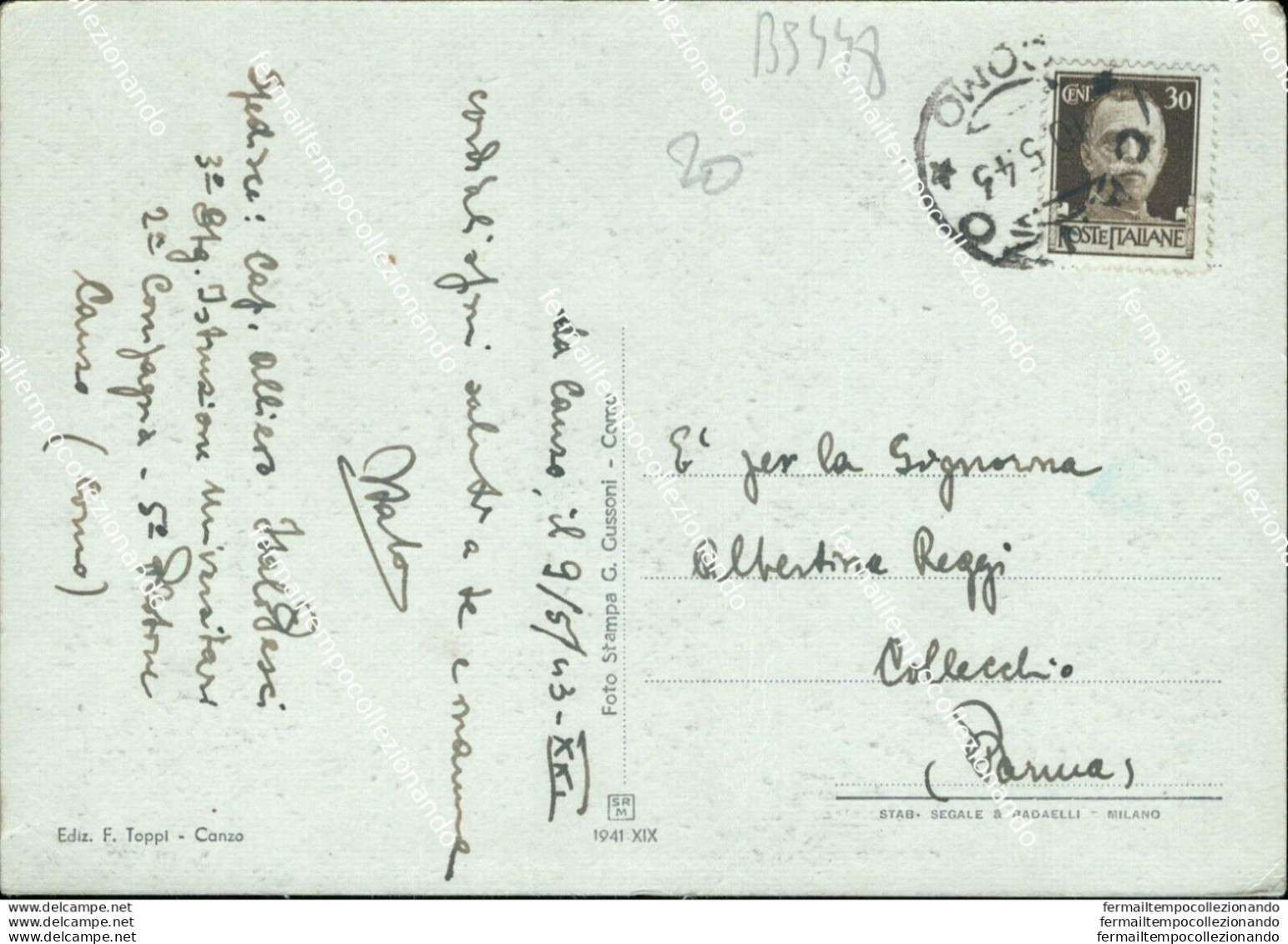 Bs448 Cartolina Canzo Corni Alpe Pianezzo 1943 Provincia Di Como Lombardia - Como