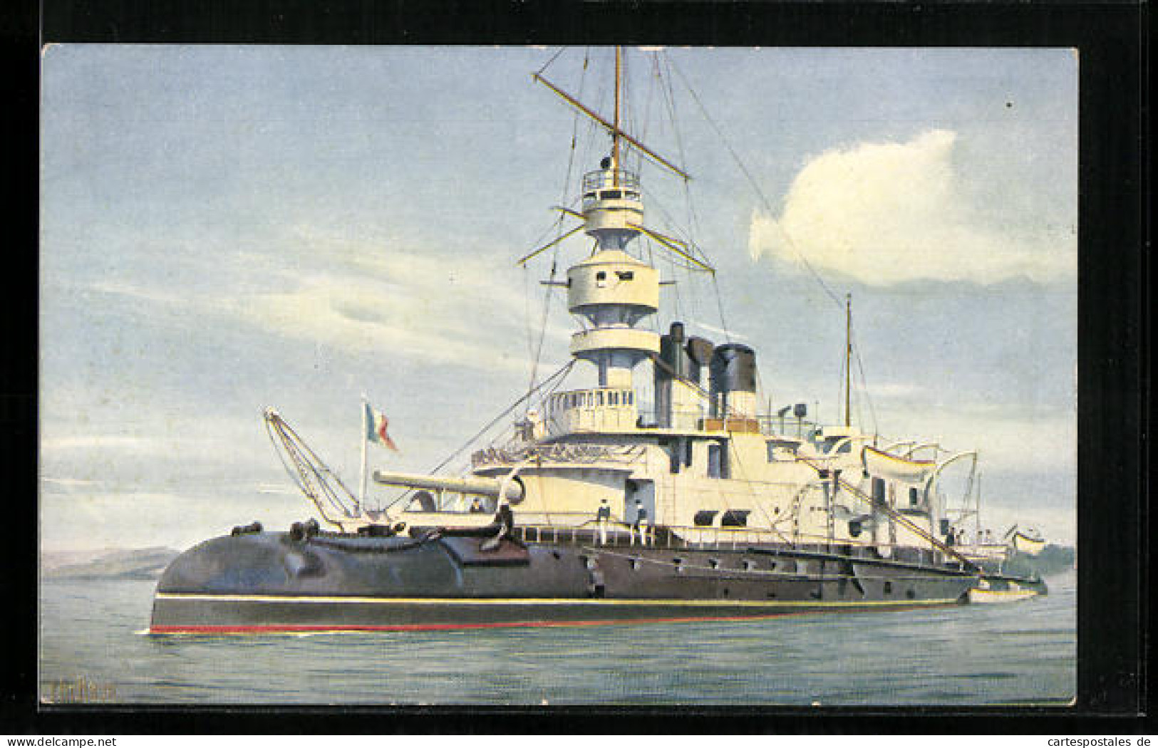 CPA Illustrateur Christopher Rave: Franz. Linienschiff Valmy, 1892  - Krieg