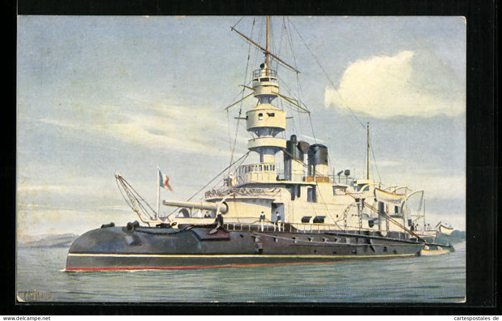 CPA Illustrateur Christopher Rave: Franz. Linienschiff Valmy, 1892  - Warships