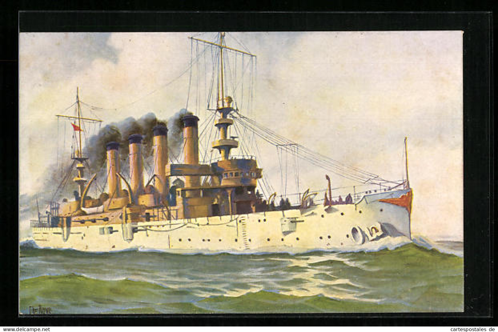 Künstler-AK Christopher Rave: Charleston, Panzerkreuzer Der Vereinigten Staaten In Fahrt, 1904  - Warships