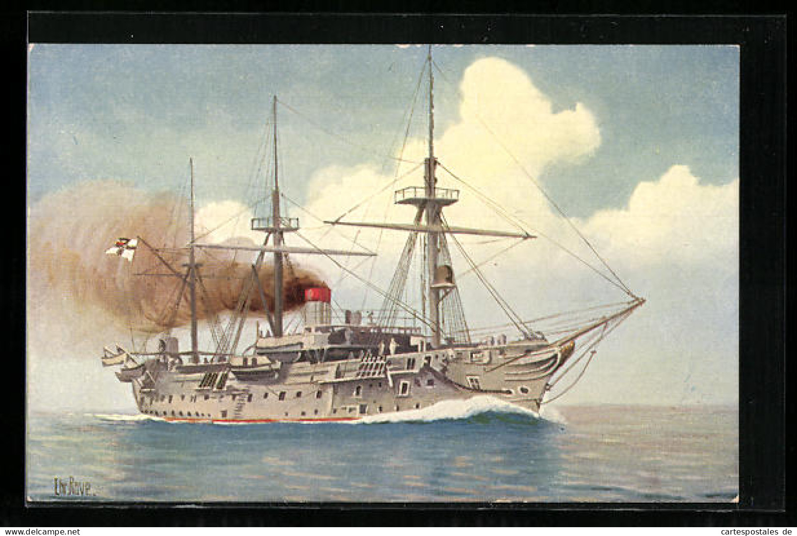 Künstler-AK Christopher Rave: Deutsches Torpedo-Versuchs- Und Schulschiff Blücher, 1877  - Guerra