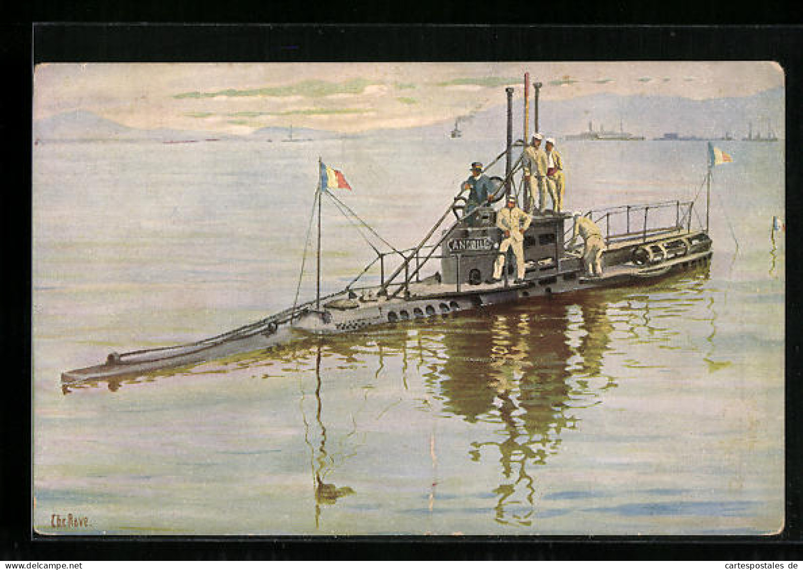 CPA Illustrateur Christopher Rave: Matrosen An Deck Des Aufgetauchten U-bateauxs Auguille  - Guerre