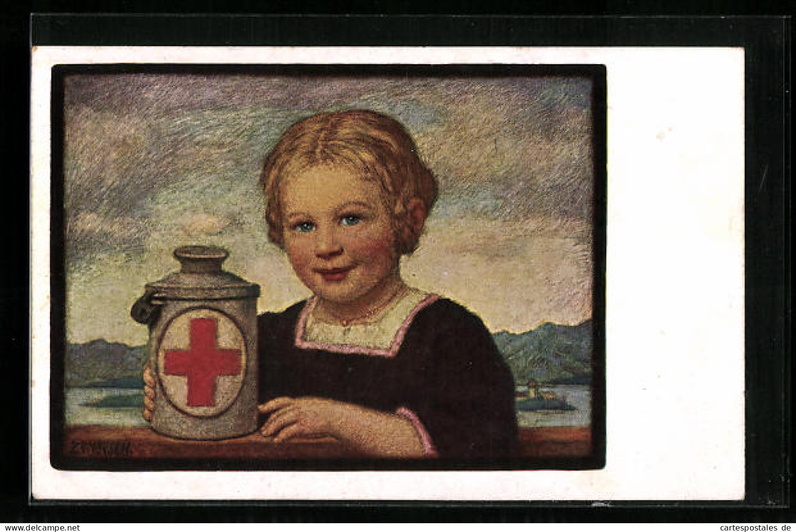 Künstler-AK Ludwig Von Zumbusch: Rotes Kreuz, Junges Mädchen Mit Einer Verschlossenen Dose  - Croce Rossa