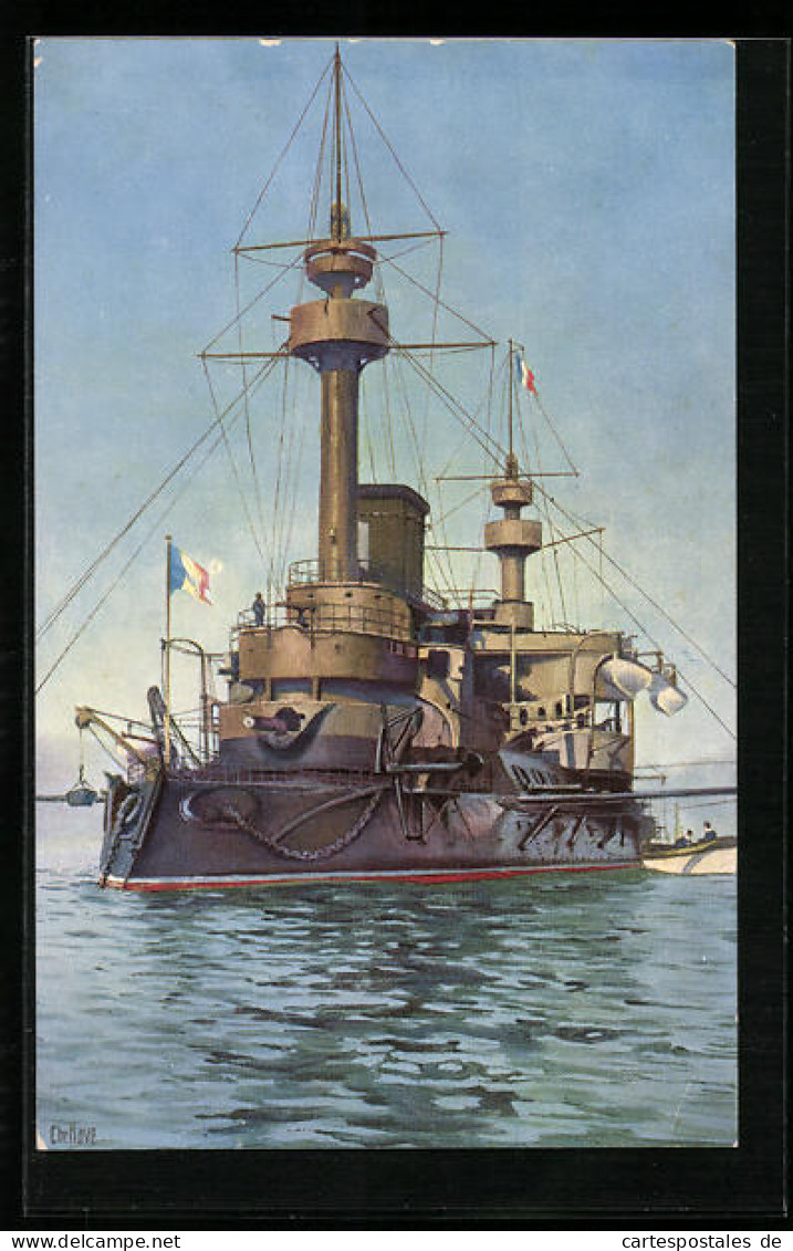 CPA Illustrateur Christopher Rave: Panzerschiff La Hoche, 1900  - Krieg