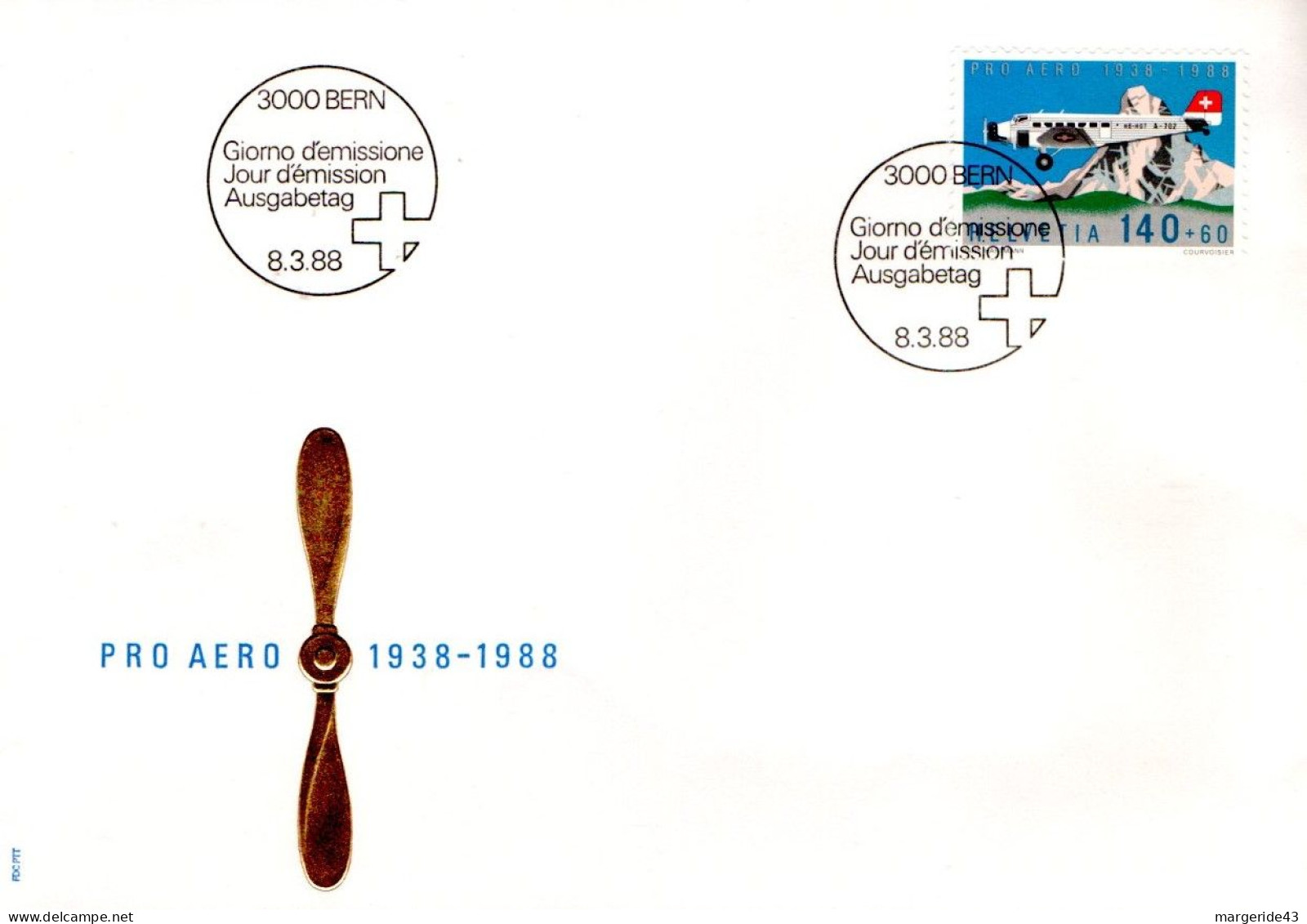 SUISSE FDC 1988 50 ANS PRO AERO - Telekom