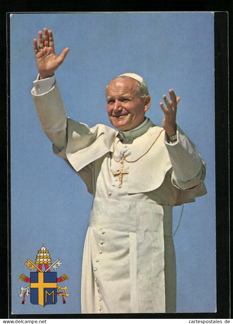 AK Papst Johannes Paul II. Winkend Mit Wappen  - Päpste