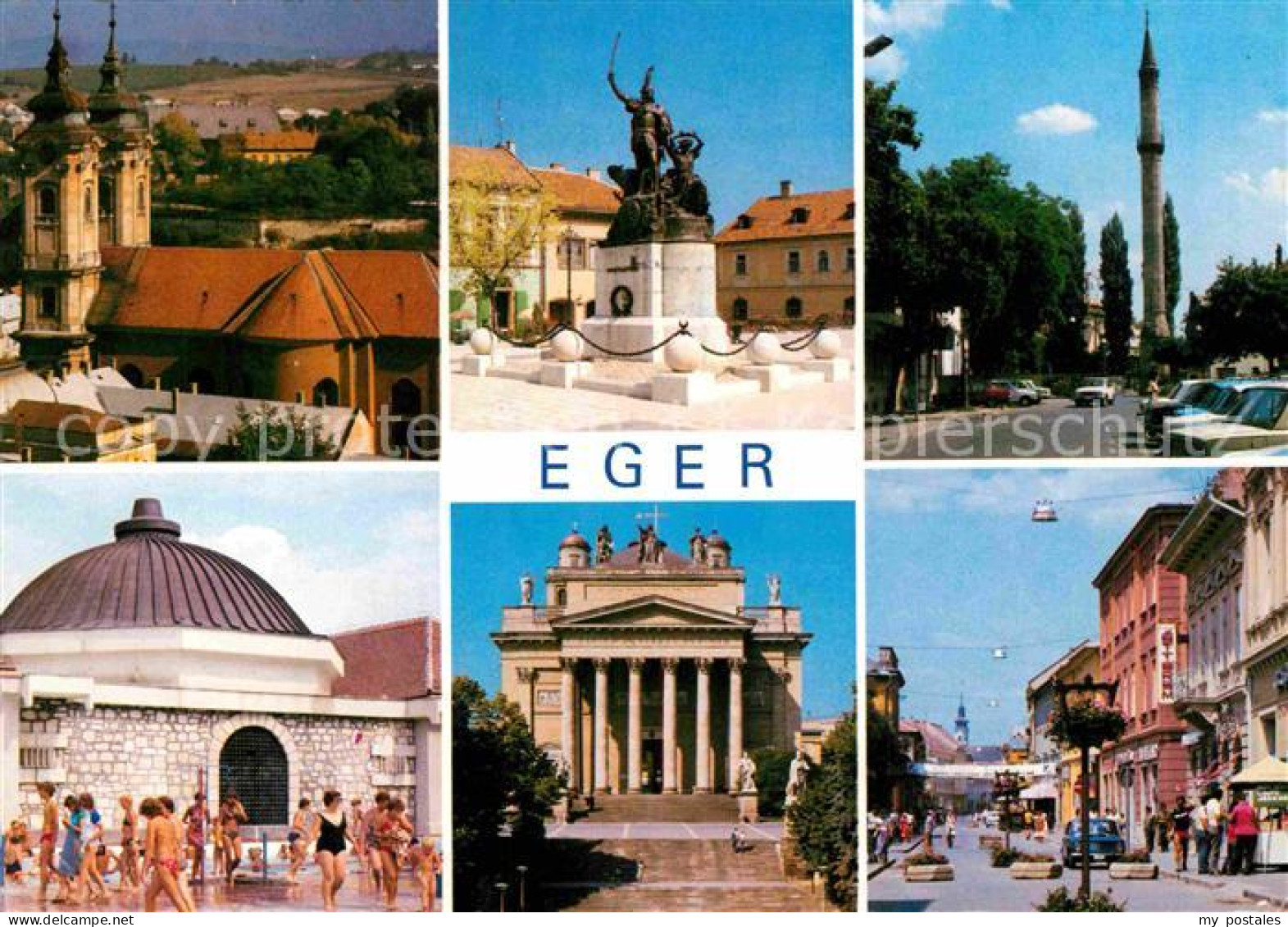 72798664 Eger Erlau Kirche Denkmal Minarett Kathedrale Strassenpartie Eger - Ungheria