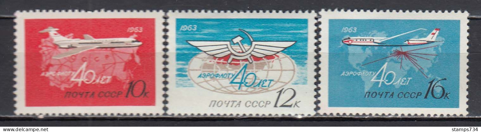 USSR 1963 - 40 Years AEROFLOT, Mi-Nr. 2720/22, MNH** - Ongebruikt