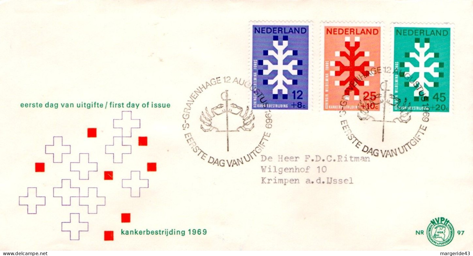 PAYS BAS FDC 1969 FONDATION WILHELMINA - FDC