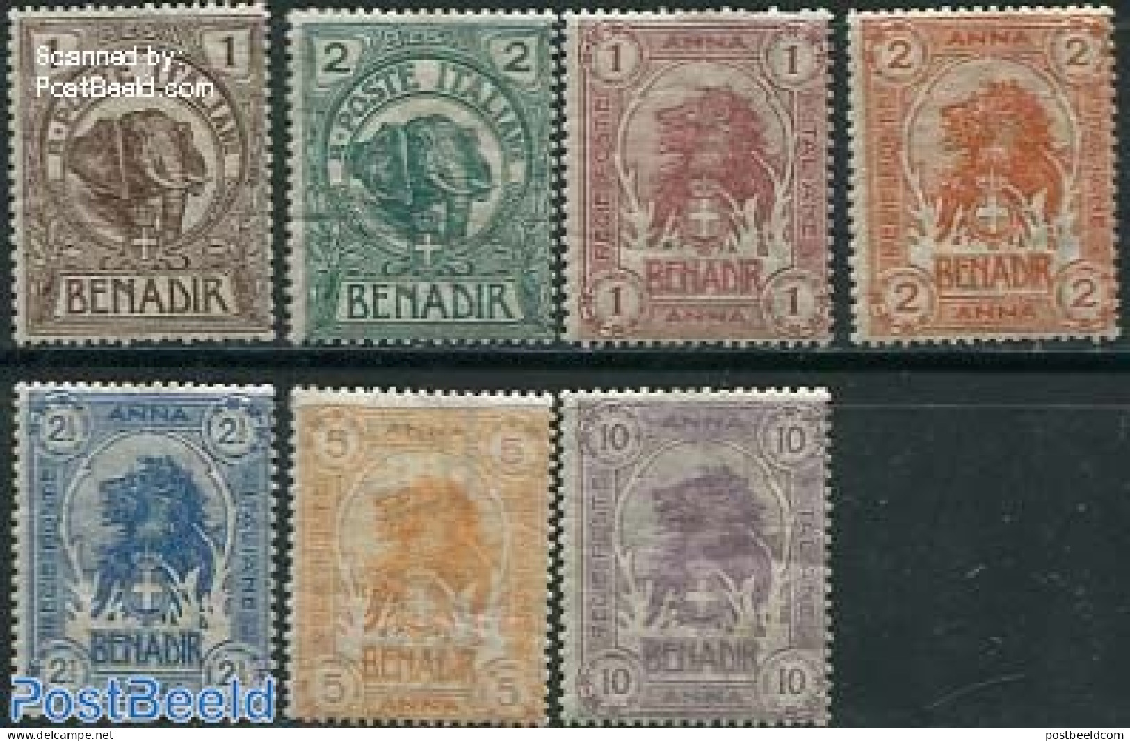 Italian Somalia 1903 Benadir, Definitives 7v, Unused (hinged), Nature - Cat Family - Elephants - Andere & Zonder Classificatie