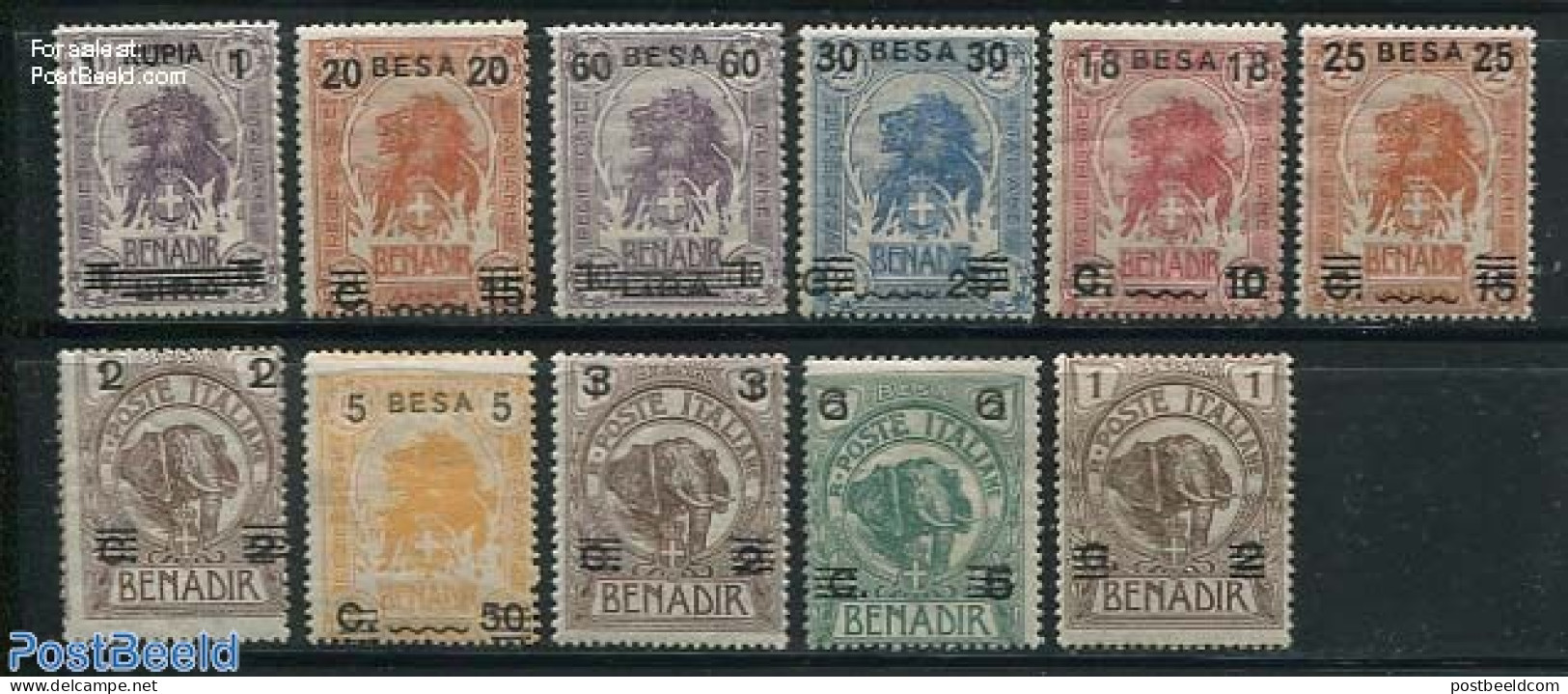Italian Somalia 1923 Overprints 11v, Mint NH, Nature - Cat Family - Elephants - Other & Unclassified
