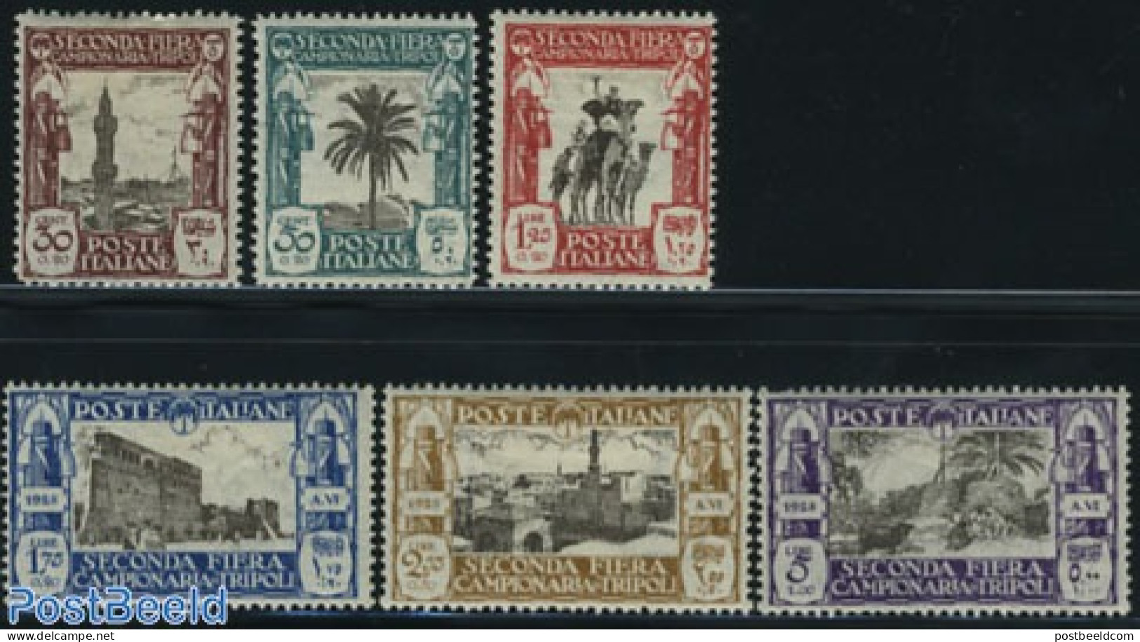 Italian Lybia 1928 Tripoli, Tripoli Fair 6v, Mint NH, Nature - Camels - Trees & Forests - Water, Dams & Falls - Rotary, Lions Club