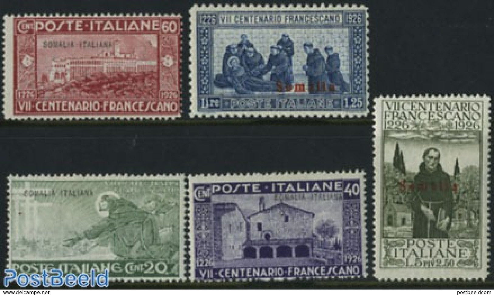 Italian Somalia 1926 Francisus Of Assisi 5v, Mint NH, Religion - Religion - Other & Unclassified