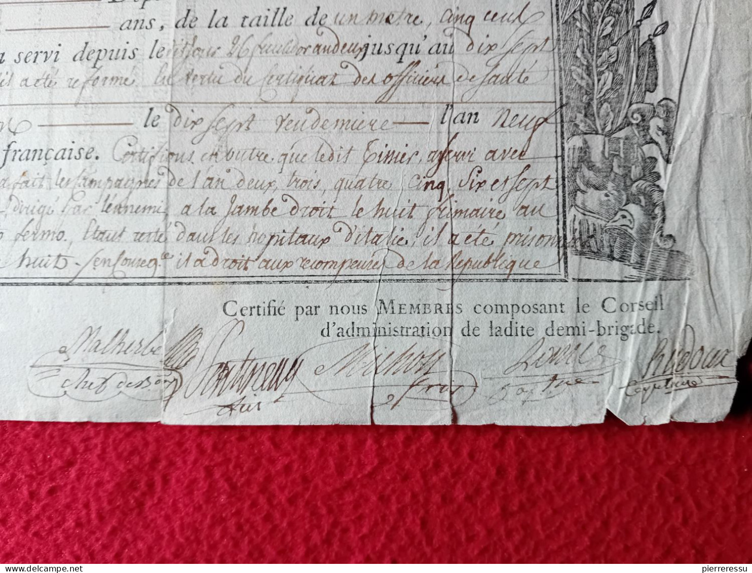 DIPLOME CONGE MILITAIRE A ANDRE TISSIER INFANTERIE DE LIGNE AUTOGRAPHES GENERAL CANCLAUX 1817 - Diploma & School Reports