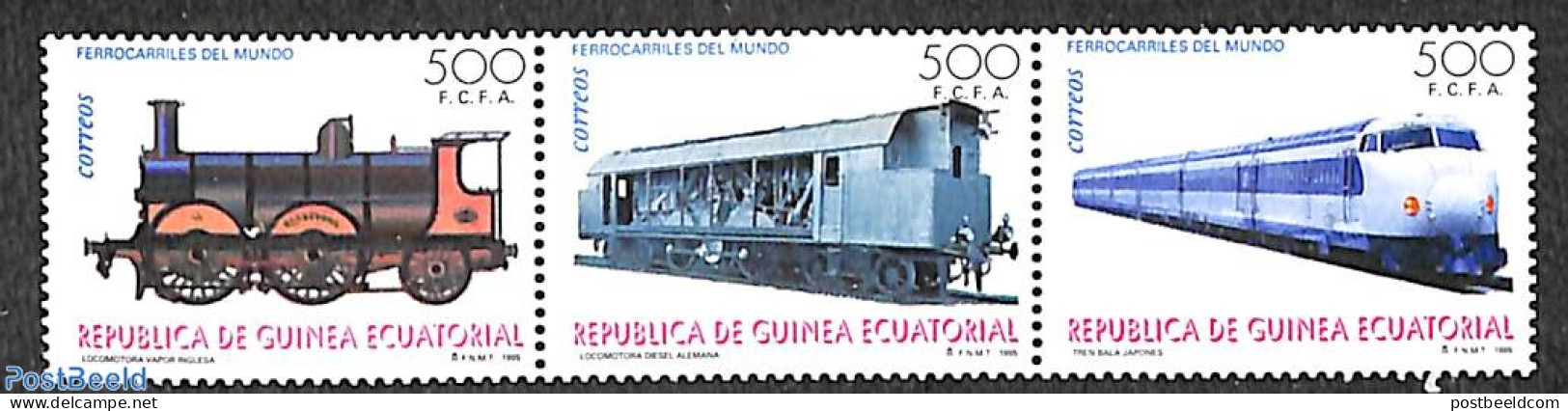 Equatorial Guinea 1995 Railways 3v [::], Mint NH, Transport - Railways - Trains