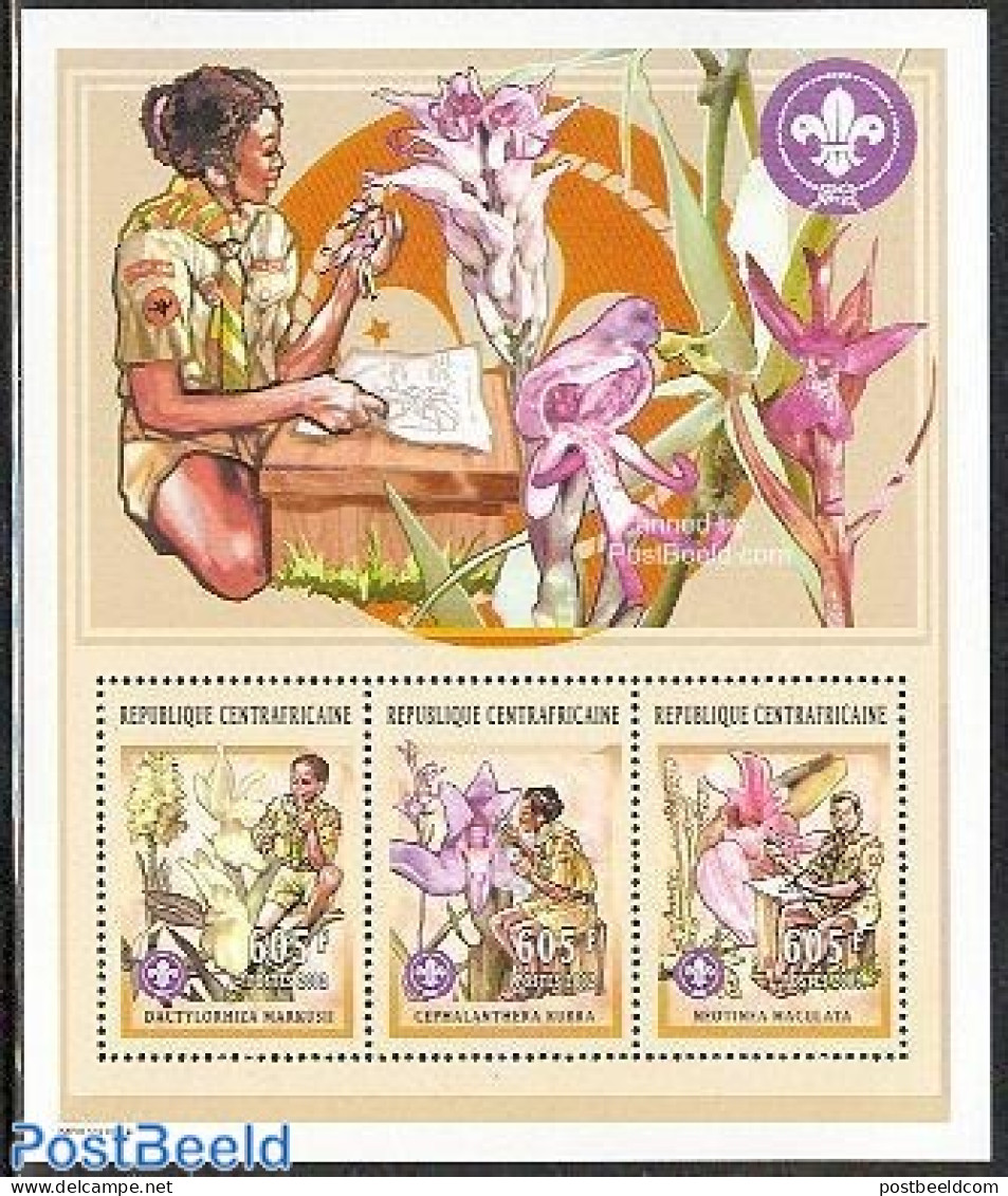 Central Africa 2002 Scouting/orchids 3v M/s, Mint NH, Nature - Sport - Flowers & Plants - Orchids - Scouting - Central African Republic