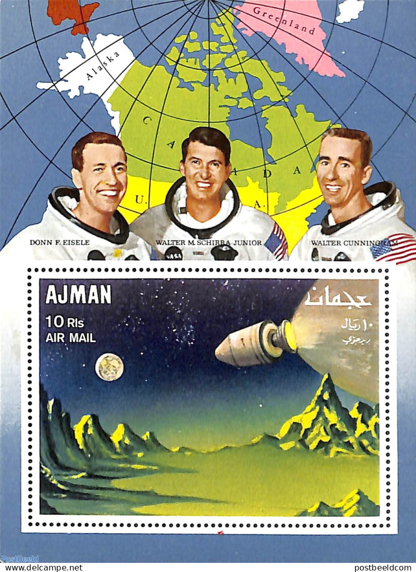 Ajman 1968 Apollo 7 S/s, Mint NH, Transport - Various - Space Exploration - Maps - Geographie