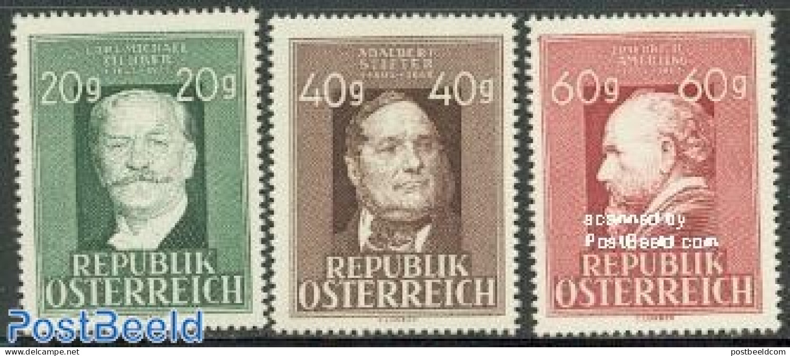 Austria 1948 Famous Persons 3v, Mint NH, Performance Art - Music - Art - Authors - Self Portraits - Ongebruikt