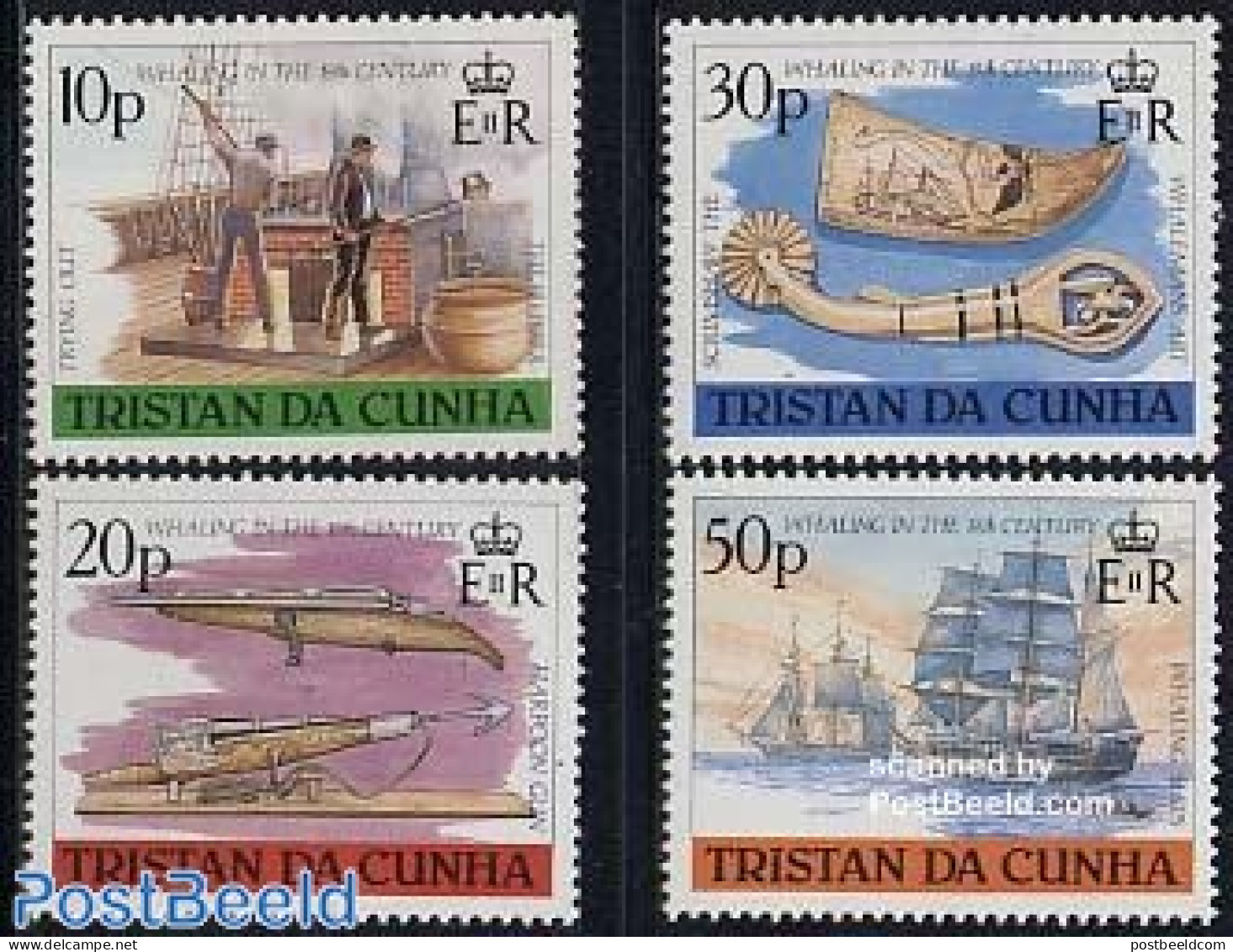 Tristan Da Cunha 1988 Whale Fishing In 19th Century 4v, Mint NH, Nature - Transport - Fishing - Sea Mammals - Ships An.. - Fishes