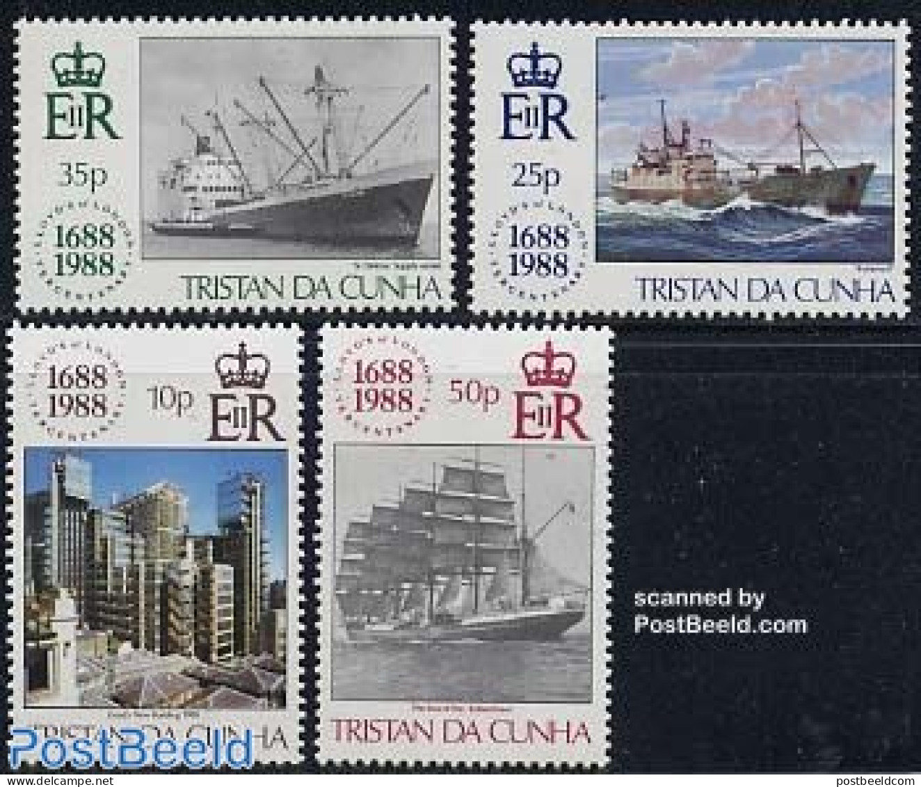 Tristan Da Cunha 1988 Lloyds 300th Anniversary 4v, Mint NH, Transport - Ships And Boats - Schiffe