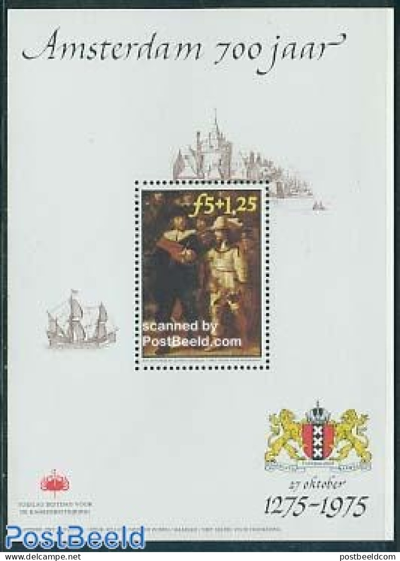 Netherlands, Memorial Stamps 1975 700 Years Amstersam S/s, Rembrandt, Mint NH, Art - Paintings - Rembrandt - Andere & Zonder Classificatie