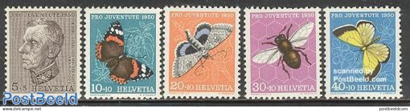 Switzerland 1950 Pro Juventute 5v, Mint NH, Nature - Bees - Butterflies - Insects - Nuovi